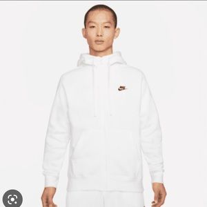 White Nike hoodie Brown embroidered logo